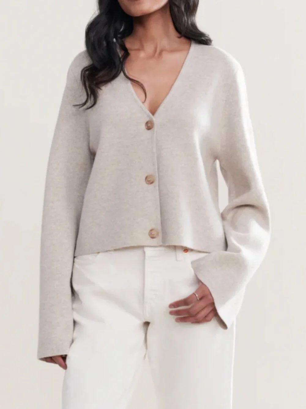 Jenni Kayne Chelsea Cardigan Wool Cashmere V Neck Oversized Neutral M Spring - Picture 1 of 8